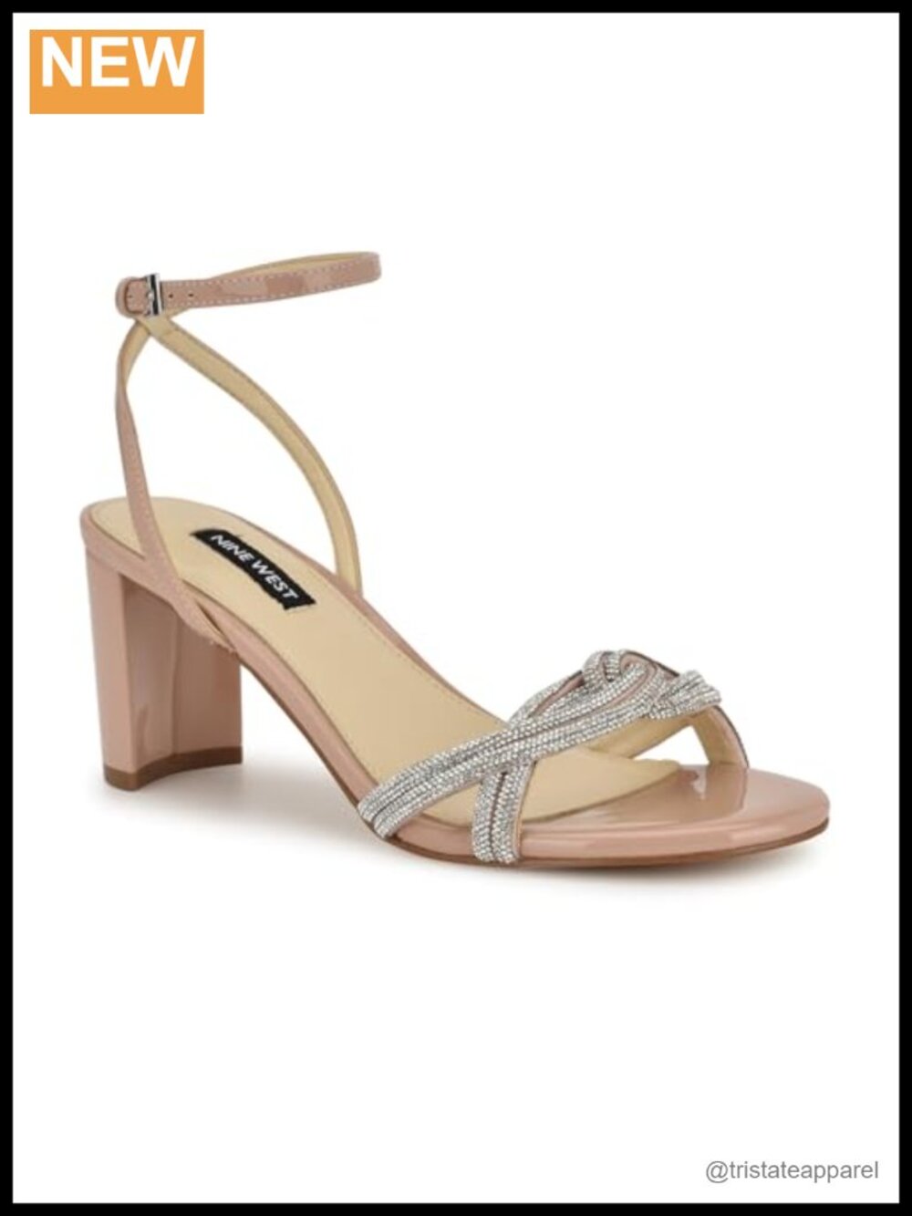 Nine West Genner Satin Embellished Block Heel Ankle Strap Sandals